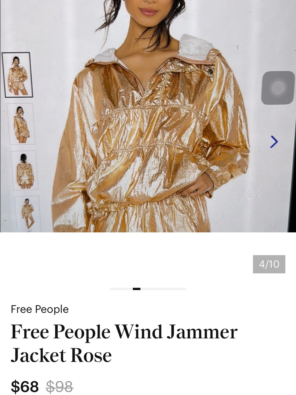 Free People Metallic Rose Gold Wind Jammer
